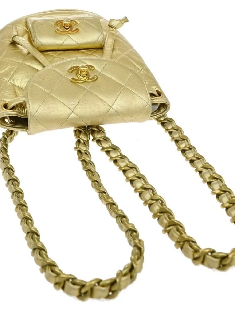 CHANEL CC Logo Duma Matelasse Chain Backpack Bag Leather Gold Vintage